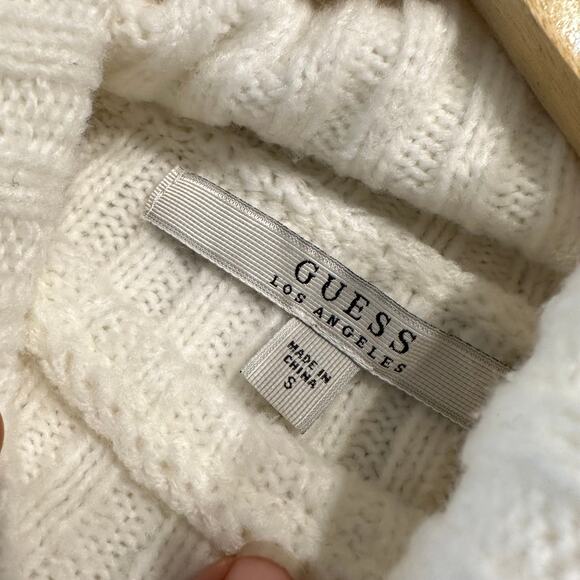 Guess turtleneck cable knit bell‎ sleeve sweater ribbed wool blend womans S - Picture 7 of 12
